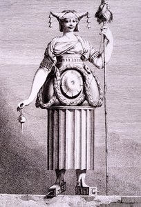 Uma pastorinha grega, com estampa feita por Benigno Bossi, de &39;Masquerade à la Grecque&39;, publicada em 1771